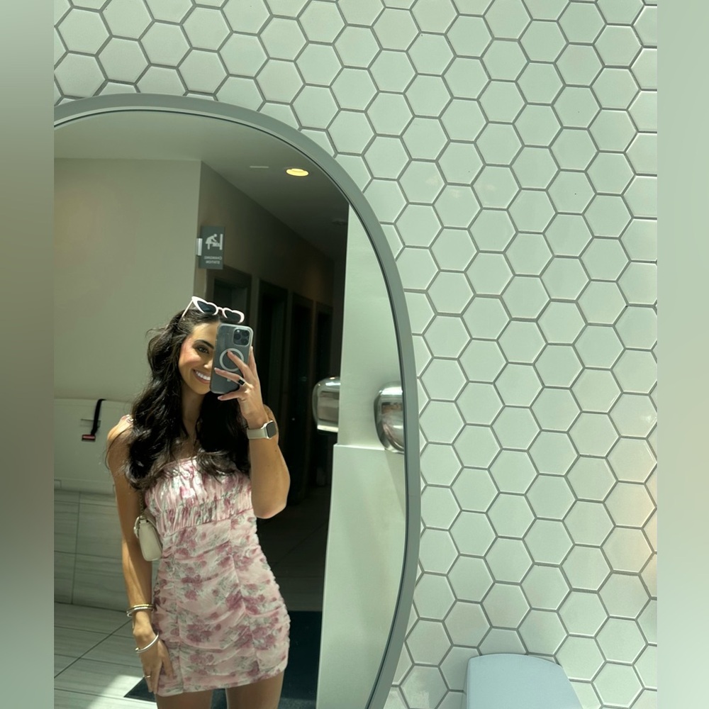 Pink floral mini dress with tie shoulders